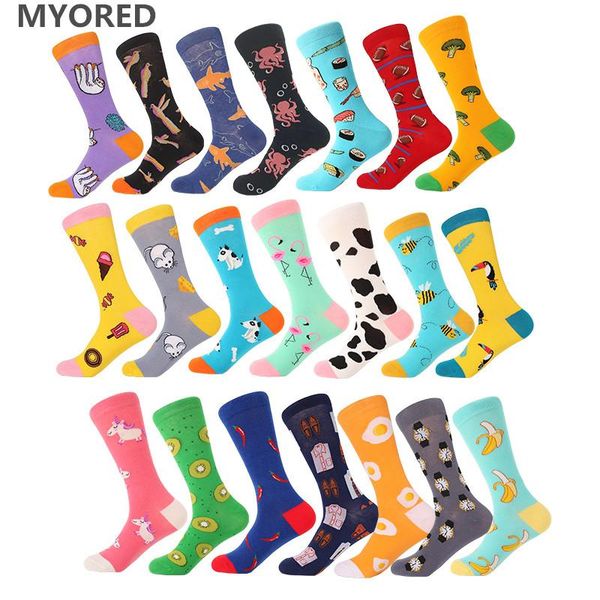 

men's socks myored 1 pair men cotton funny crew cartoon animal fruit dog women novelty gift for spring autumn winter, Black