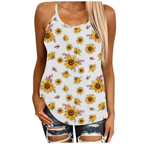 

women's tanks & camis summer tank sleeveless cropped print vest womens o-neck blouse off shoulder fashion dress 2021, White