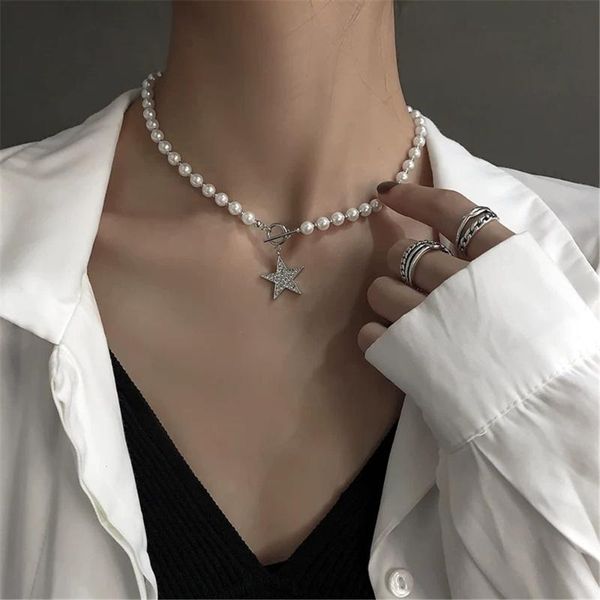 

pendant necklaces fashion design sense star necklace, beaded simple clavicle chain for women, Silver