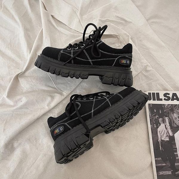 

dress shoes retro women's boot 2021 autumn round toe simple college style british womens ladies black platform