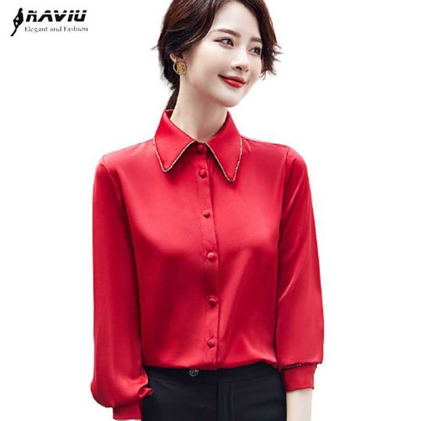 

red saitn shirt women long sleeve spring fashion tempermant formal blouses office ladies work apricot 210604, White