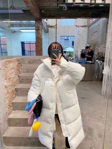 

2021 anti quarter east gate stand collar korean version thickened white down et women's medium and long loose bread suit trend, Black