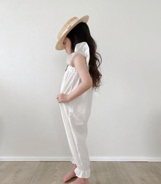 

jumpsuits 2021 kids clothes linen girls overalls white spring summer, Blue