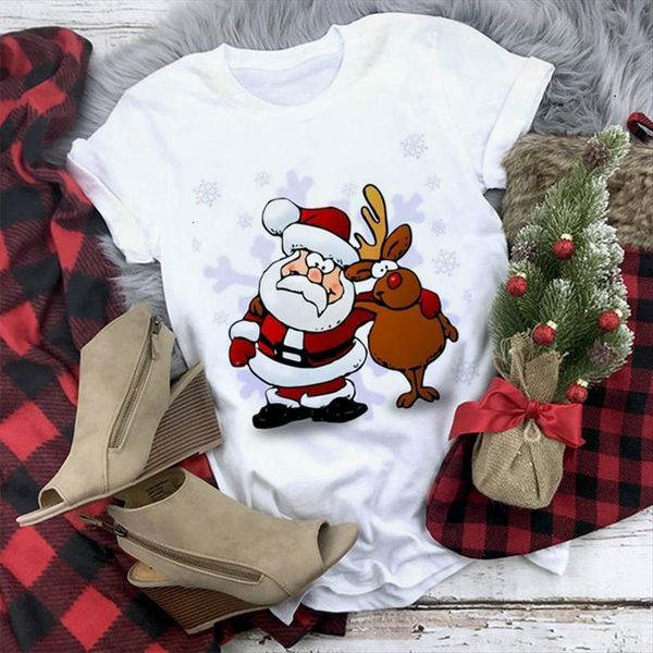 

harajuku christmas clothes vintage kawaii women t shirts fashion print short sleeve camiseta mujer streetwear, White