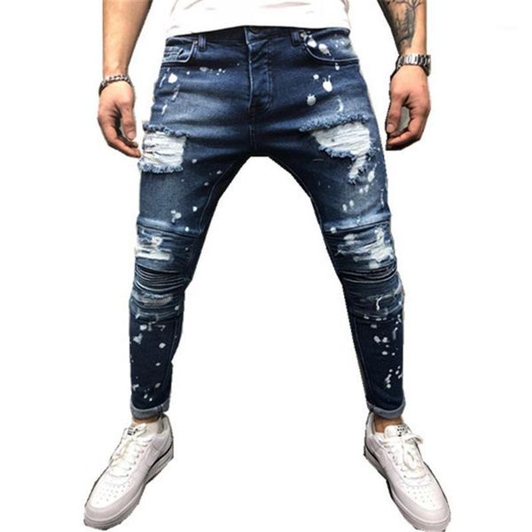 

men's jeans 2021 men skinny biker ripped male fashion oversized denim trousers hip hop streetwear wholesale casual blue harem pants