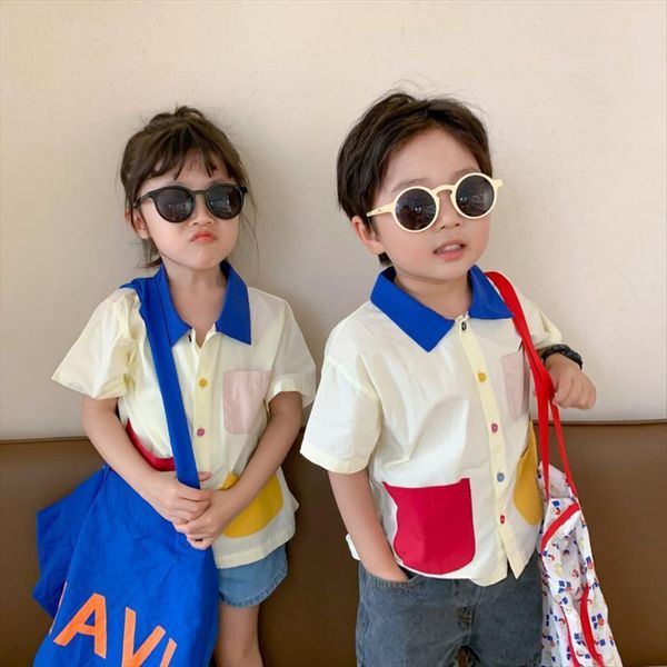 

hayana summer girls t shirt patchwork tees casual boys kids clothing, Blue