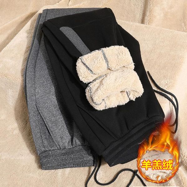 

men's pants men jogger drawstring winter fleece lined thick warm joggers sweatpants outdoor running track, Black
