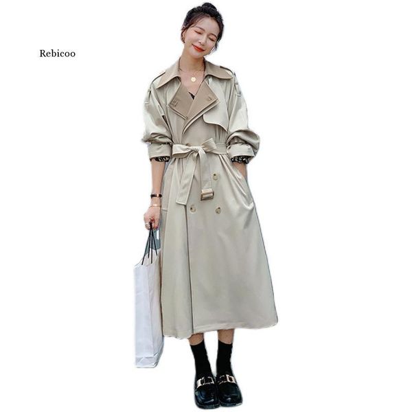 

women's trench coats women coat windbreaker double breasted korean style lady office with belt female outerwear spring autumn, Tan;black