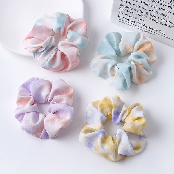 

tie-dyed hair scrunchies chiffon hair bands elastic women girls ring soft scrunchies fashion ponytail holder hair accessories 1857 y2, Slivery;white