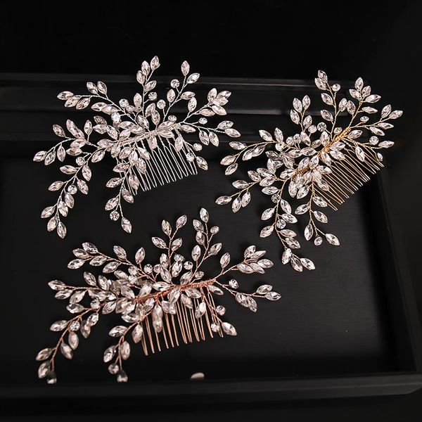 

hair clips & barrettes handmade silver color rose gold tiara combs crystal rhinestone bridal accessories wedding women hairbands, Golden;silver