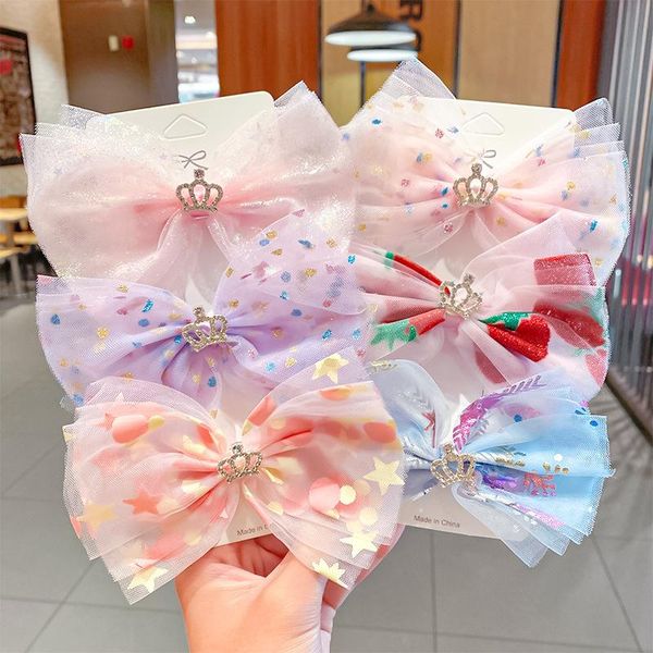 

hair accessories korean princess style net yarn bow with clips hairpins girls sweet ornament fashion kids headwear, Slivery;white