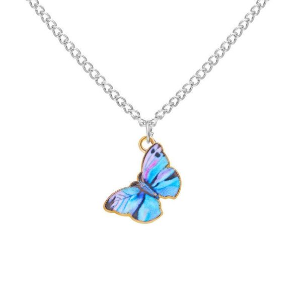 

gothic choker necklaces girls cute butterfly metal chain statement necklace pendant for women elegant jewelry, Silver