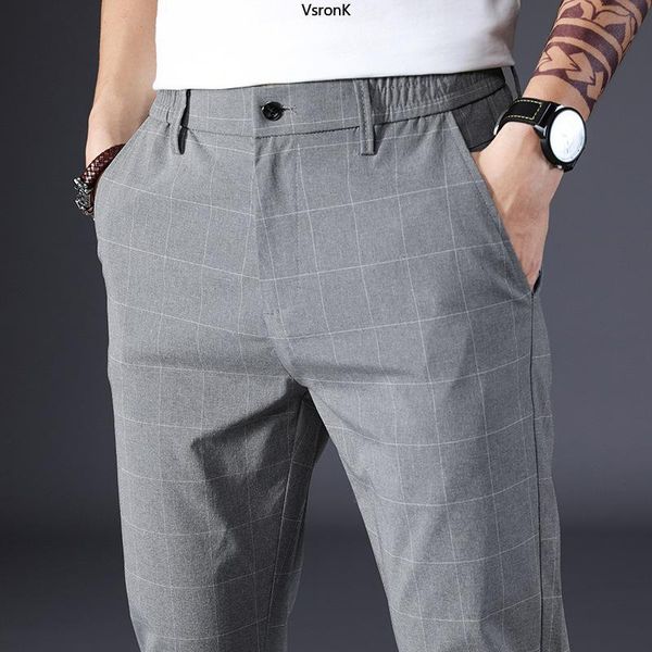 

men's pants fashion trendy casual slim pans men plaid korean style regular trousers smart business summer harem man clothing, Black