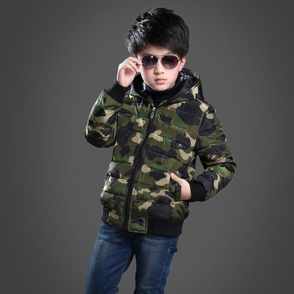 

coat winter children's clothing boys thickened middle and big kids camouflage jacket warm short hooded fashion down, Blue;gray