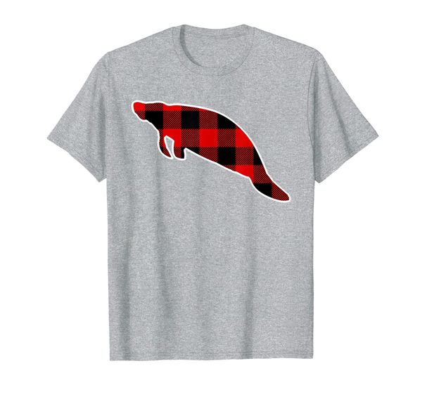 

manatee red buffalo plaid dugong matching pj family gift t-shirt, White;black