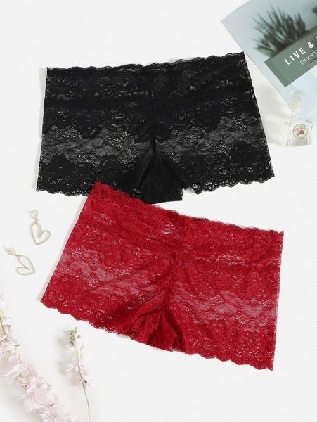 

2pack plus floral lace shortie set r8bz#, Black;white