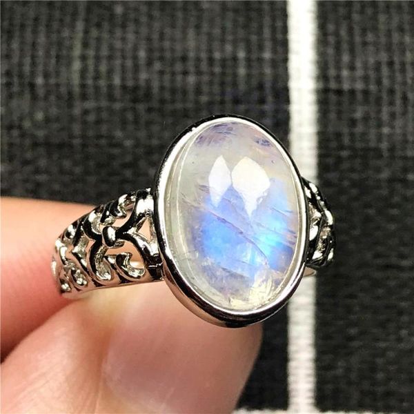 

cluster rings 13x10mm natural moonstone ring jewelry for woman lady man crystal oval beads love strong blue light stone adjustable, Golden;silver