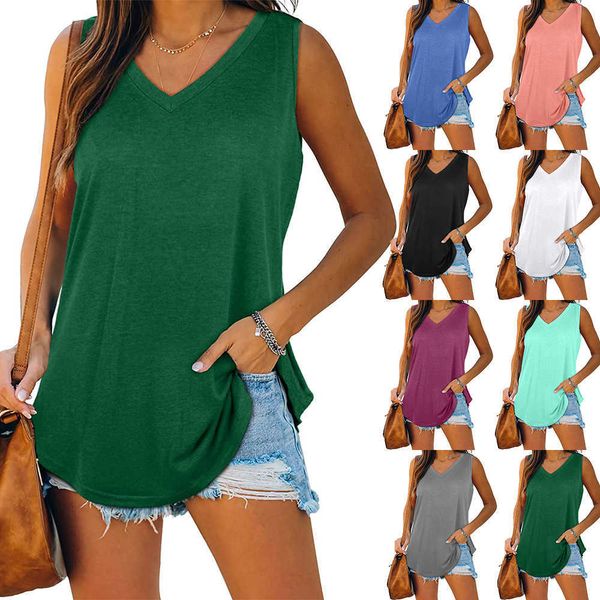 

2021 new v-neck swallow tail sleeveless solid color vest t-shirt for women, White