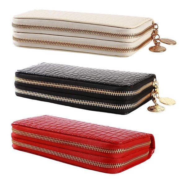 

wallets women double zipper ladies wallet fashion female long design handbag phone bag for, Red;black