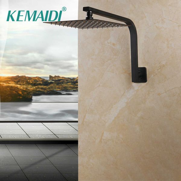 KEMAIDI Soffione doccia a pioggia quadrato nero in acciaio inossidabile Ultrasottile 2 mm 8 10 12 16 pollici Braccio doccia a parete per bagno a scelta 210724