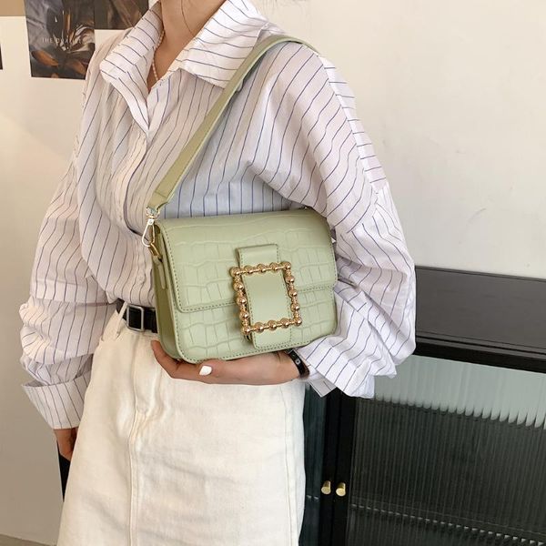 

evening bags fashion square shoulder for women 2021 pu leather crossbody bag youth female green shopper crocodile pattern