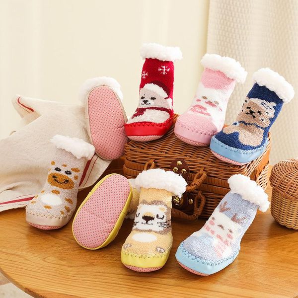

first walkers baby boy girls winter warm infant thick plus lamb coral velvet non-slip cozy toddler home floor sock shoes
