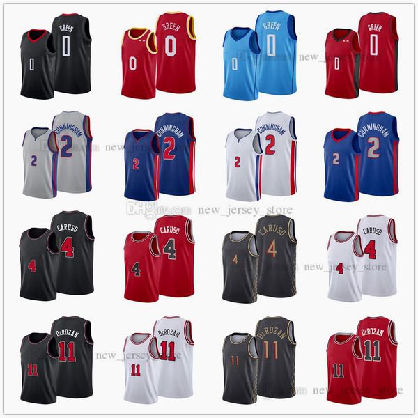 

printed screen basketball demar arrival 11 derozan jerseys 2021 draft pick 2 cade blue cunningham 0 jalen red green 4 alex white caruso blac, Black;red