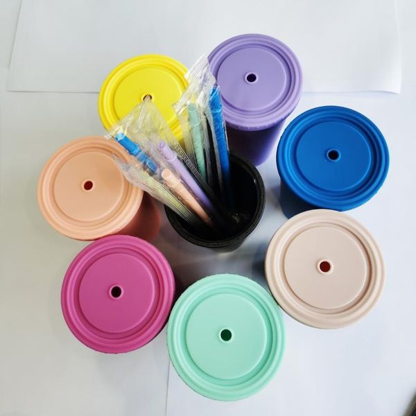 

mugs 8-color boutique double-layer sippy cup the seal is super good macaron with straw water bottle vasos de plÃ¡stico