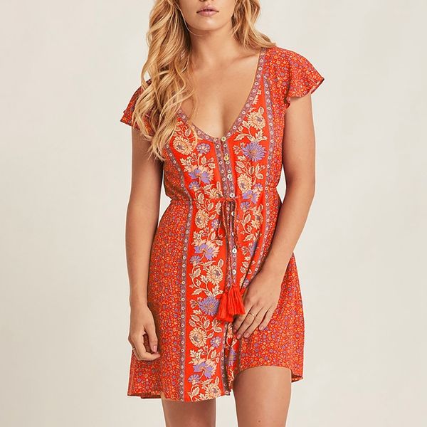 

women summer 2021 short sleeve floral boho dress party evening beach v neck, Black;gray