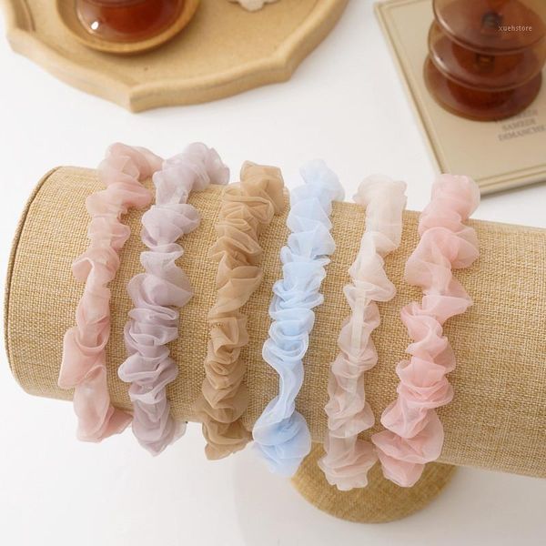 

piece pure color sweet chiffon tulle hairbands women girls temperament french chic hair hoop ornaments accessories1