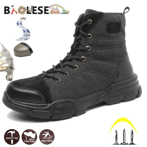 

boots baolesem man safety shoes work steel cap toe tactical anti-smashing lightweight breathable safty, Black