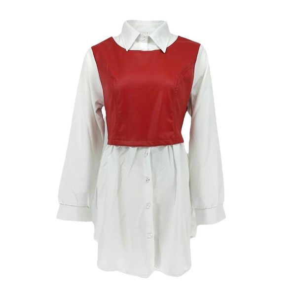 

2021pu asymmetrical patchwork short shirt dress 2021 women spring turn-down collar button long sleeve white loose mini dresses, Black;gray