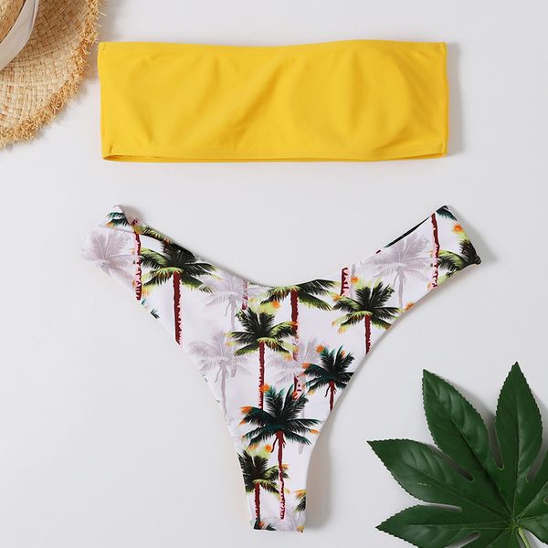 

swimsuit 2021 new coconut print bra bikini double sided, White;black