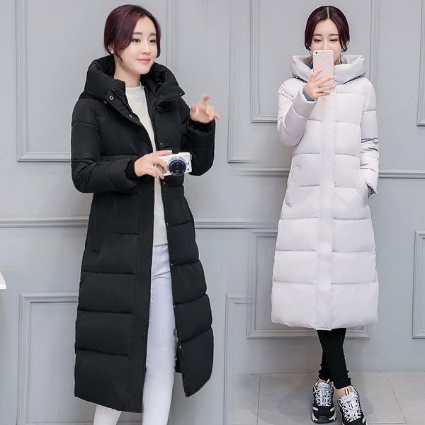

women's trench coats cotton clothing female 2021 winter warm thicke coat korean long plus size 3xl down jacket slim hooded parkas, Tan;black