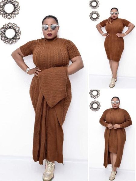 

ethnic clothing african for women slim pure color pullover turtleneck knitted dress cardigan sweater two-pieces set fashion casual, Red