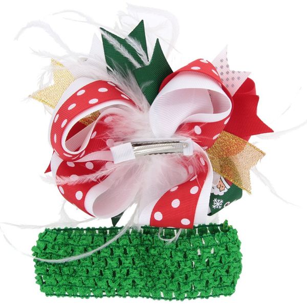 

kids christmas bow feather headband hair clip dual use handmade bow feather barrettes festival baby girls gift, Slivery;white