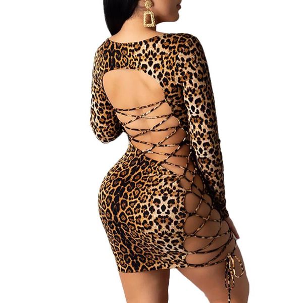 

goocheer arrival women bandage bodycon dresses ladies long sleeve high split leopard club party ciubwear casual, Black;gray