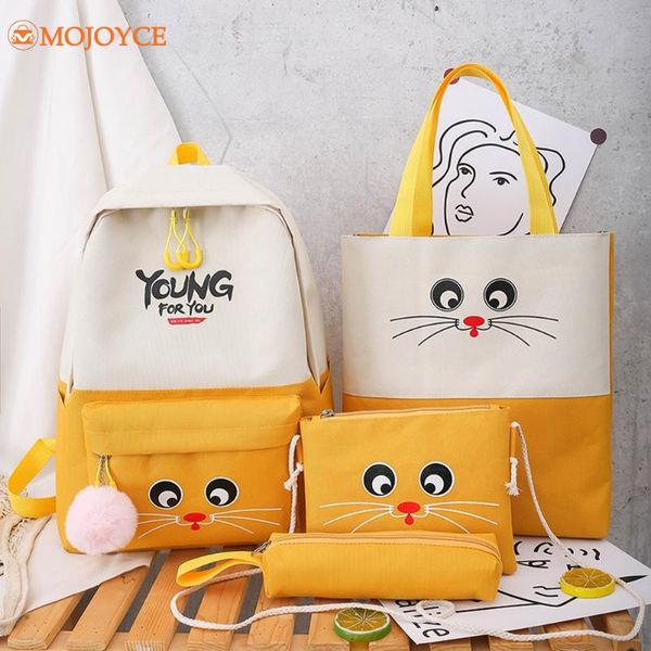 

backpack 2021 4pcs/set canvas school bags for teenage girls large capacity lapbackpacks women bookbags college travel female