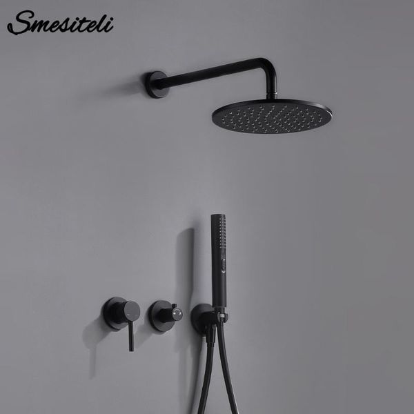

mablack & cold shower system sets with brass arm diverter kit mixer tap hand held head wall valve spout bathroom