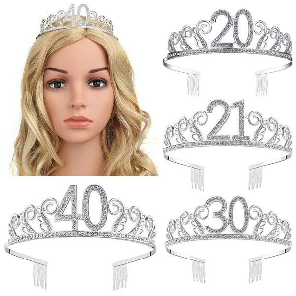 

hair clips & barrettes rhinestone crystal gold 50 60 birthday tiara crown headband cake er for women 50th 60th queen party diy decoratio, Golden;silver