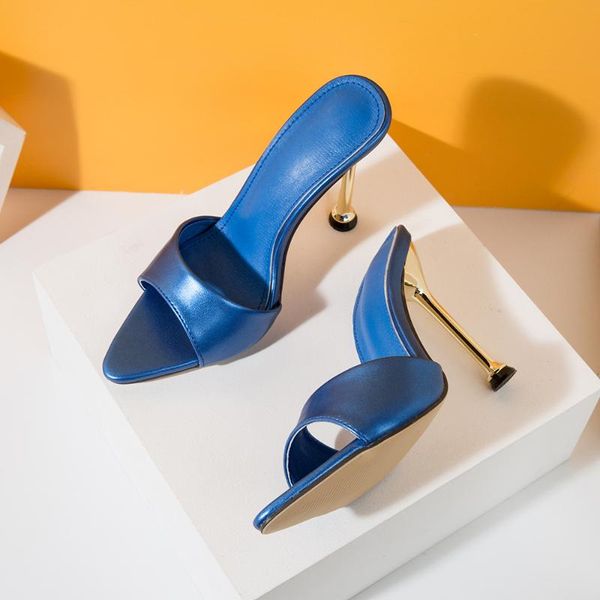 

slippers 2021 brand women slipper summer outdoor sandal square high heel slip on flip flop elegant slides, Black