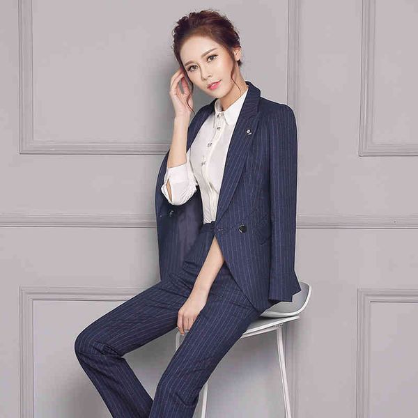 

women's suits & blazers plus size women clothing blazer fashion office work wear pants suit 2 piece set striped jacket + slim pant h3hn, White;black