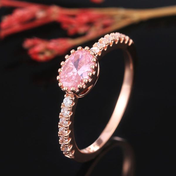 

wedding rings romantic for women bride rose gold coloroval cubic zirconia pink ring delicate valentines gift, Slivery;golden