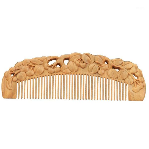 

natural green sandalwood comb engraved peach wood healthy massage anti-static hair care tool beauty accessories1, Silver