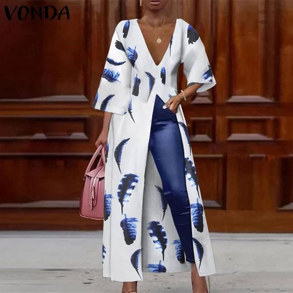 

women's blouses & shirts vonda summer 2021 women v neck half sleeve bohemian party blusas femme loose beach 5xl elegant tunics, White