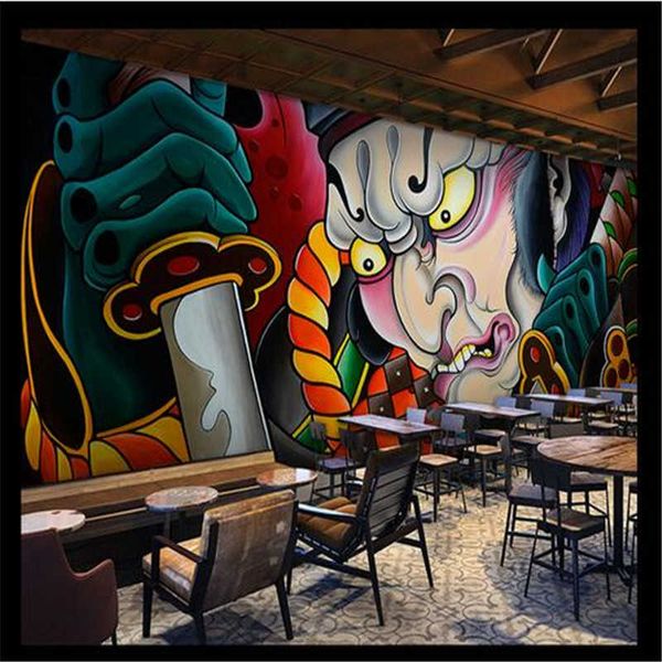 Personalizado moderno po mural papel 3d cozinhar samurai abstrato papel de parede decoração para casa