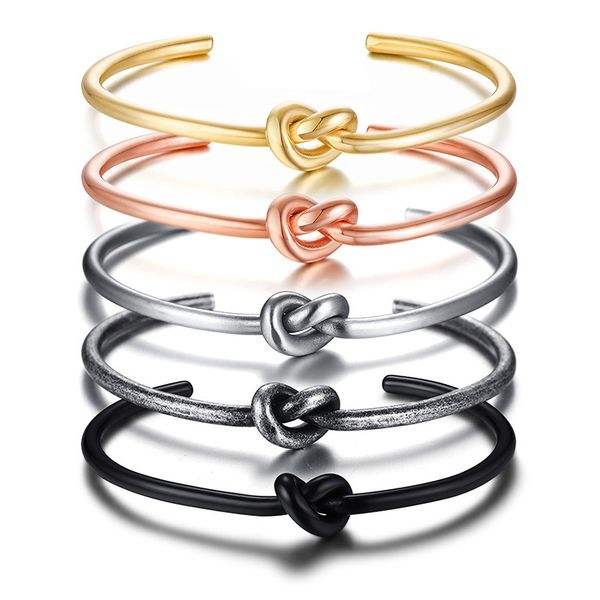 

simple old fashion knot cuff bracelet manchette bangle for men women stainless steel pulseiras chic casual jewelry, White