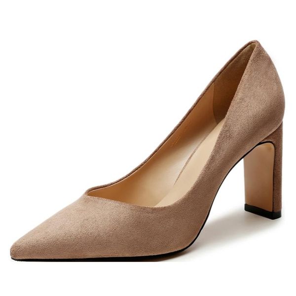

dress shoes 2021 spring/autumn design kid suede leather fashion square high heels women pumps simple stiletto party k0026, Black