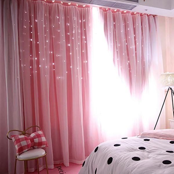 

curtain & drapes starry sheer dual layer tulle blackout window drape valance decorative full shading tube hung curtains