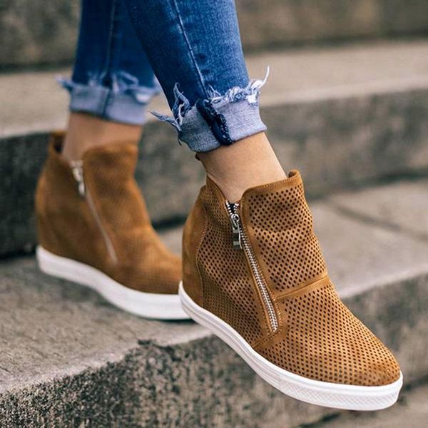 

boots autumn winter women shoes fashion platform ankle hollow mid heels vintage botines mujer big size, Black